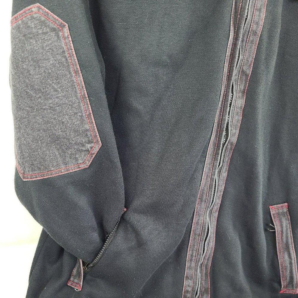 Boom-X BX Mens 2XL Black Full Zip Hoodie Sweatshirt Denim Pockets Red Stitching - Picture 3 of 7